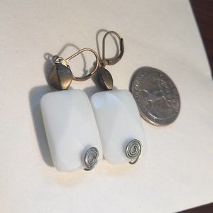 White glass silver wired modern Indian earrings